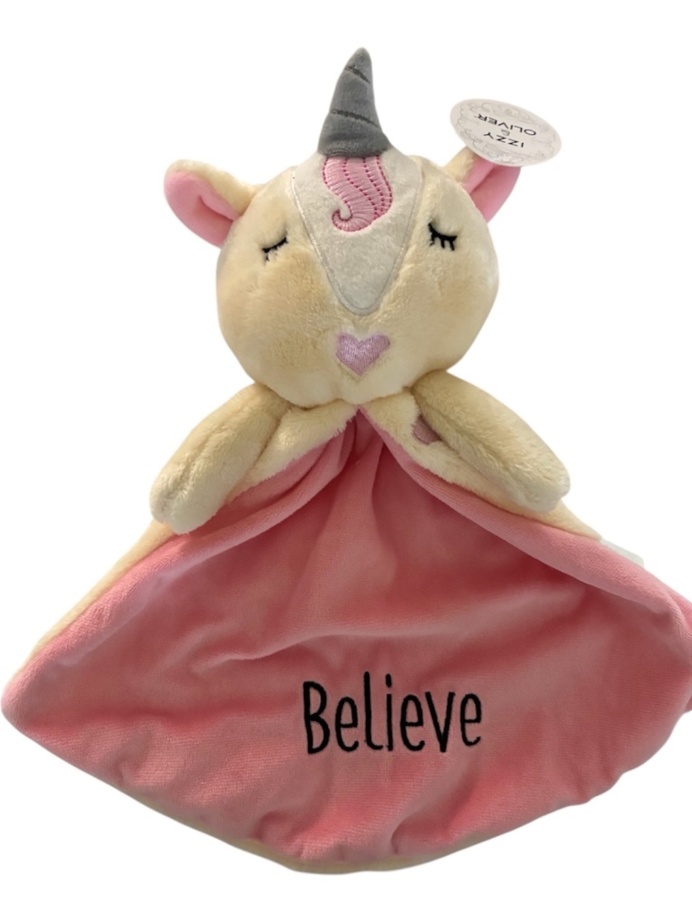 Plush Unicorn Tag A Long Lovey Blanket Soft Cuddly Security Toy Pink Cream